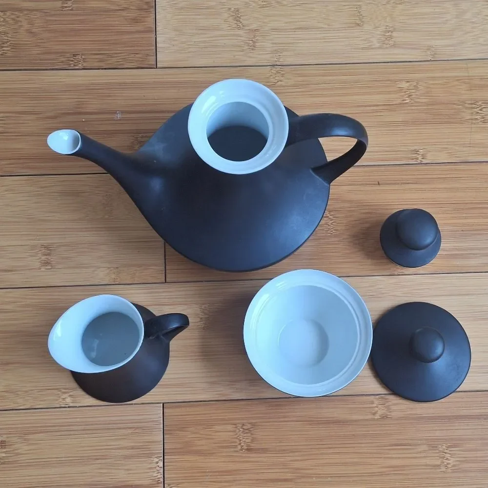 Espana Noche Block Bidasoa Demitasse/Tea Serving Pieces Spain VTG Black Matte